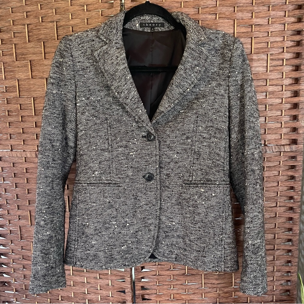 Theory Wool Textured Blazer Black White 2